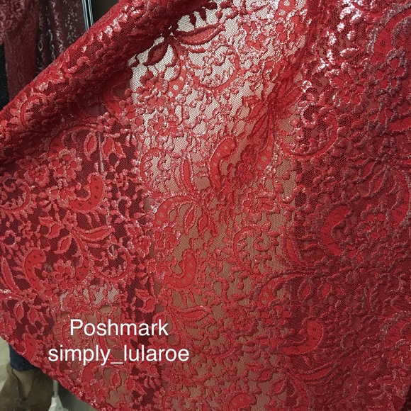 LuLaRoe frosted ruby red lace elegant Joy vest - Picture 7 of 7